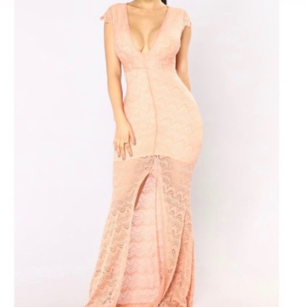 Peach Lace Evening Dress